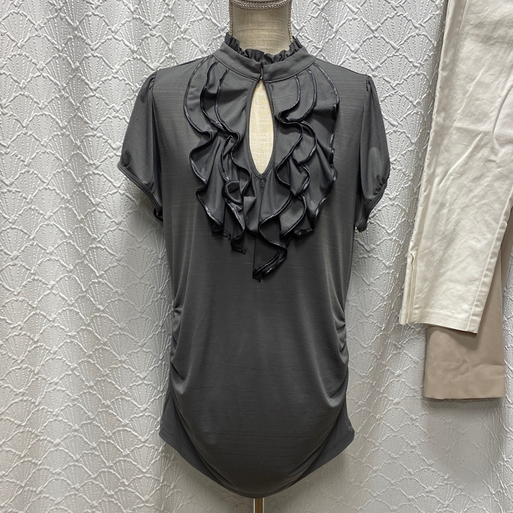 Motherhood size‎ xxl Slate Ruffle Blouse maternity stretch ruffle comfy layers